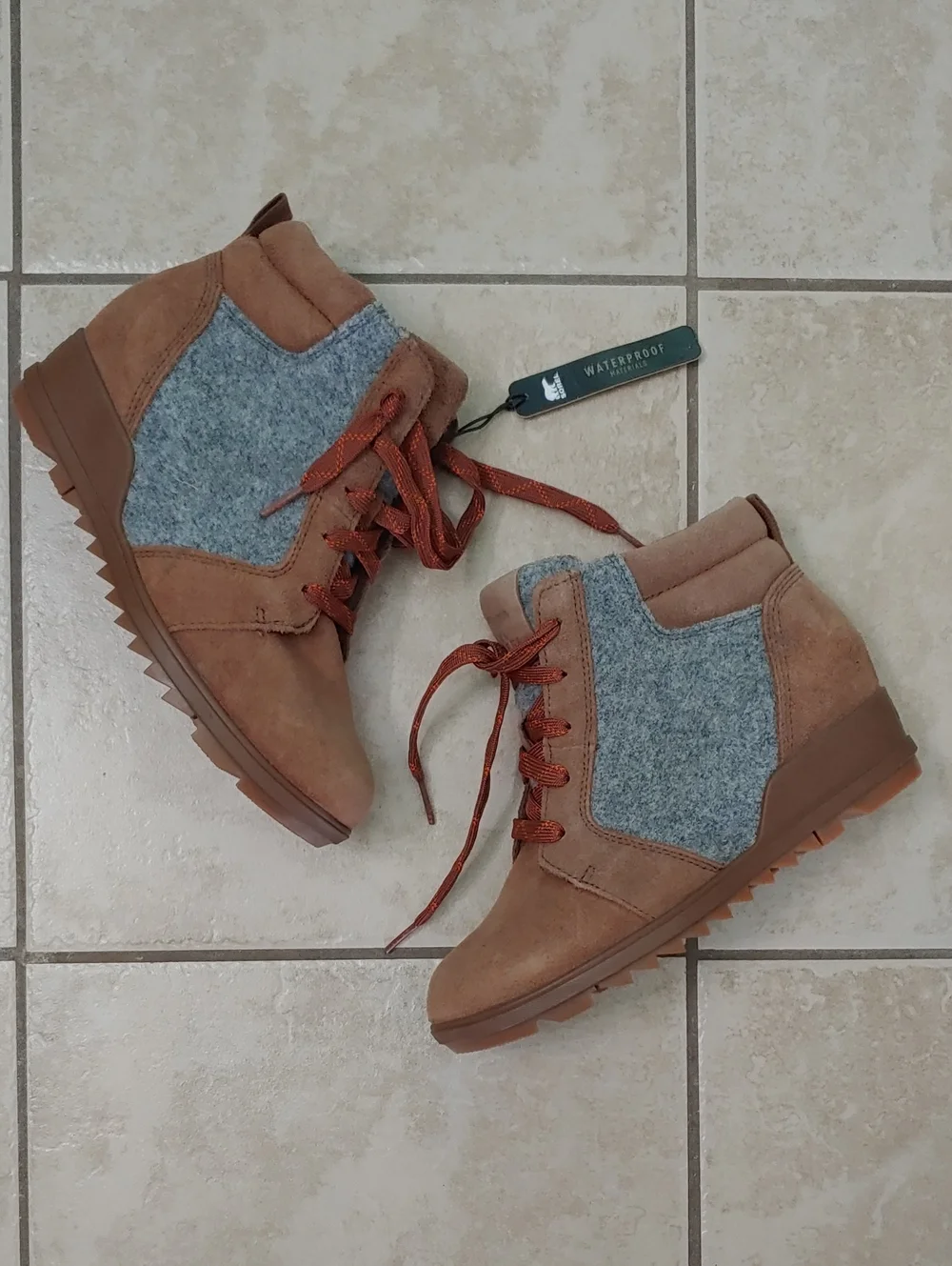 Sorel Evie Ankle Boots Women's Brown Leather Wedge Lace Up Size 7